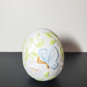Robert Nemith Ceramic‎ Painted Easter Egg Butterflies & Flowers Signed No Stand